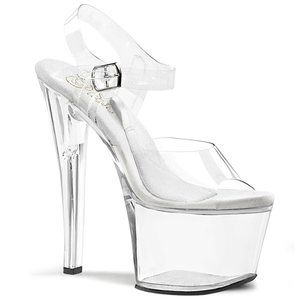 Pleaser Treasure-708 Clear Platform Heels Sandals with Ankle Strap